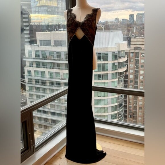 🆕 SELF PORTRAIT 🧿 NWOT Black Lace Satin Maxi Dress, Sz UK 4 / US 0 - Picture 4 of 16